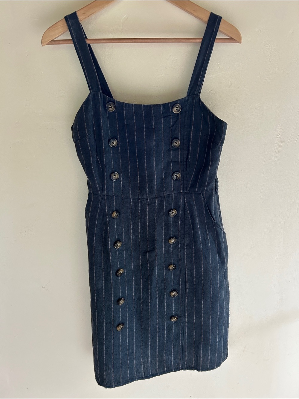 Millibon Navy Pinstripe Button-Front Mini Dress